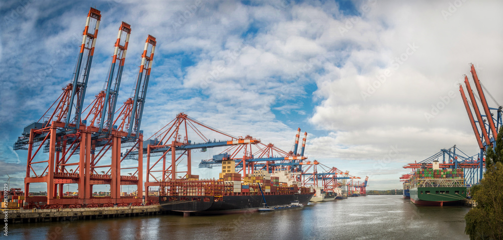 Fototapeta premium Germany Hamburg Burchardkai With Blue Cloudy Sky In Background