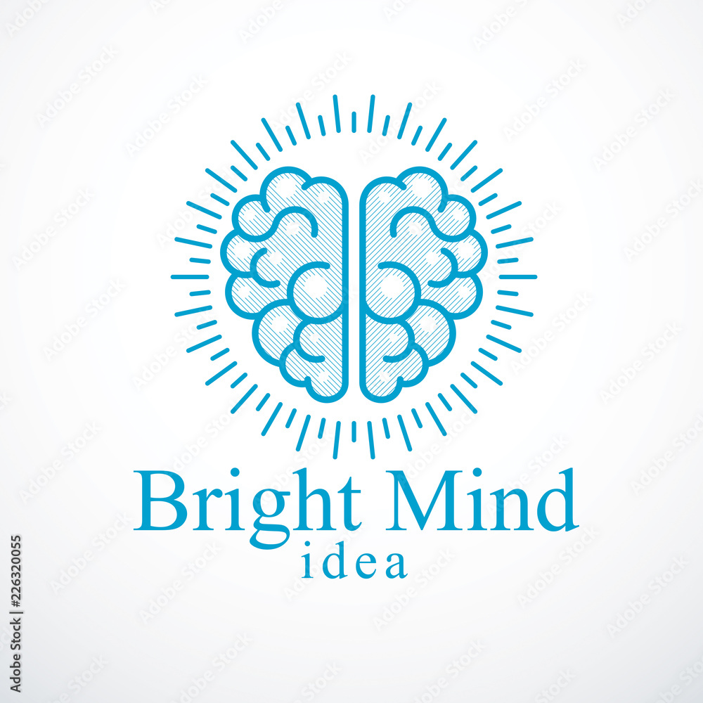 Bright Mind vector logo or icon with human anatomical brain. Thinking and brainstorming concept. Bright Mind vector logo or icon with human anatomical brain. Thinking and brainstorming concept.