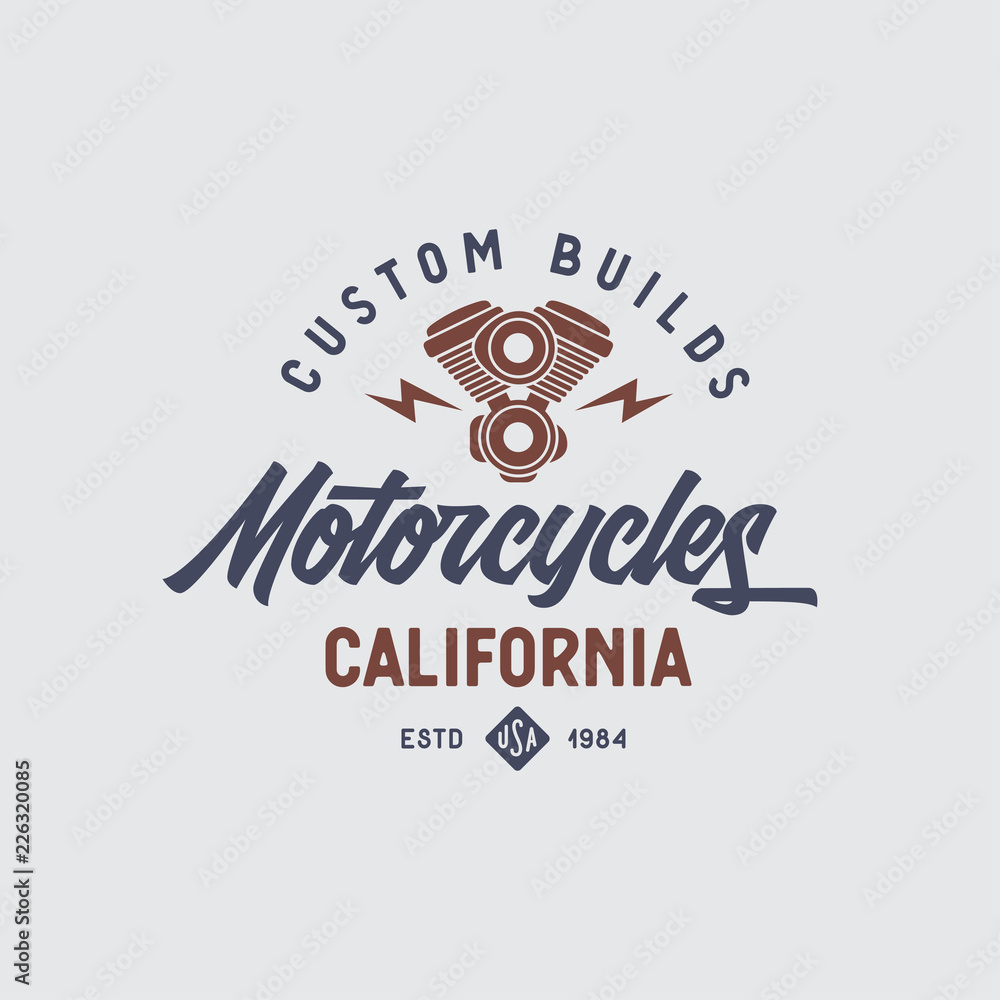 Motorcycles california t-shirt design. Vector vintage illustration.