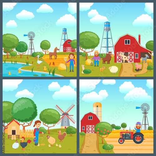 Cartoon concepts set on a agricultural theme. Vector illustration