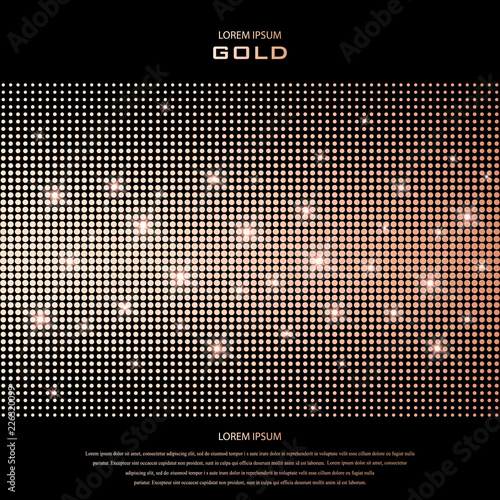 Blush gold pattern. Abstract golden quartz background. Vector illustration. Copper foil halftone. Bronze glitter polka dots. Geometric pattern. Creative stylish texture. Abstract minimal backdrop