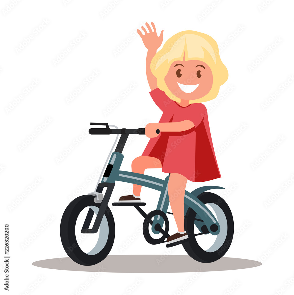 Funny girl riding a bike. Vector illustration.