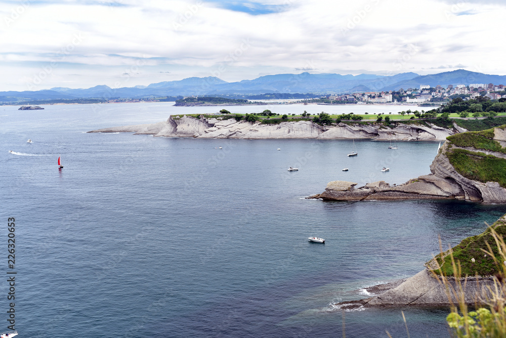 Santander city cliff aerial view from the viewpoint near the Faro Cabo Mayor lighthouse in Santander city, Cantabria region of Spain