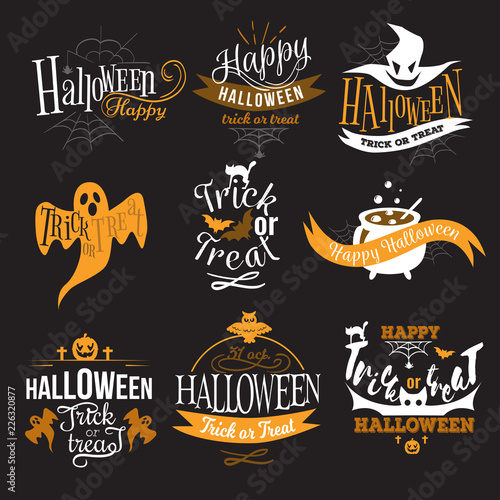 Large logo set of Happy Halloween eerie designs