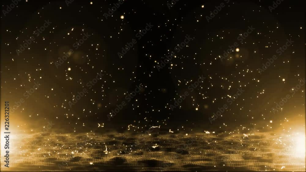 4k Abstract Golden Particles Raining Background/
Animation of an elegant loopable abstract gold technology background with beautiful light particles bouncing and splashing
