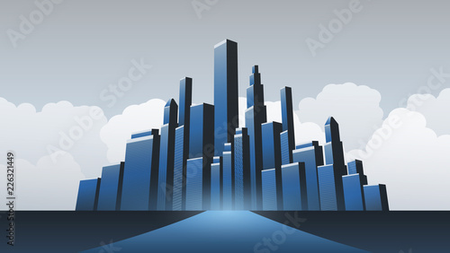 Metropolis - Urban Cityscape Vector Design Concept with Skyline and Highway Leading Towards the City