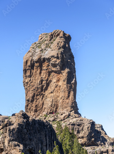 Views of Roque Nublo peak (Clouded rock), in Nublo Rural Park, in the interior of the Gran Canaria Island, Tejeda, Canary Islands, Spain, on February 17, 2017
