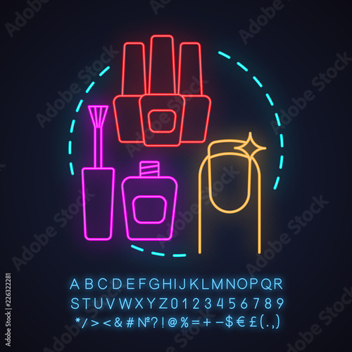 Nail salon neon light concept icon