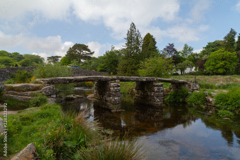Clapper Bridge in british moorland Dartmoor