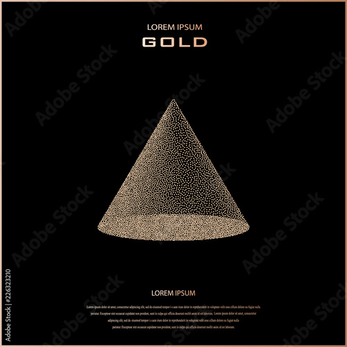 Geometric figure of points. Dot semitone geometric figure. Halftone vector illustration. 3D taper, cone. Modern, minimal design. Copper glossy background. Bronze metal background