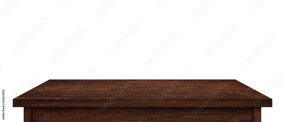 Brown wooden table top isolated on white background. Used for display or montage your products.