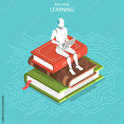 Isometric flat vector concept of machine learning, Ai, Data mining, chatbot, big data.