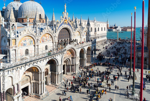 cathedral church and square of San Marco, view from above, Venice, Italy © neirfy