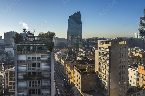 Milan skyline with modern skyscrapers in Porto Nuovo business district, Italy