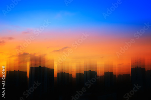 Sunset buildings skyline abstract background