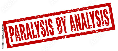 square grunge red paralysis by analysis stamp