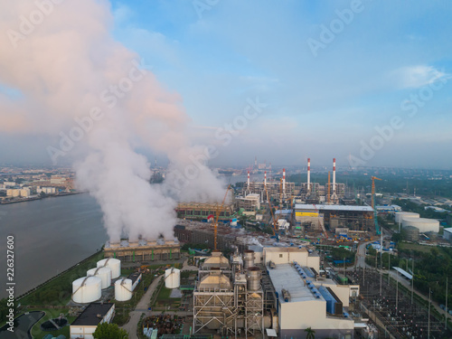 Stream from cooling in Power plant or Power house for electric energy concept background.