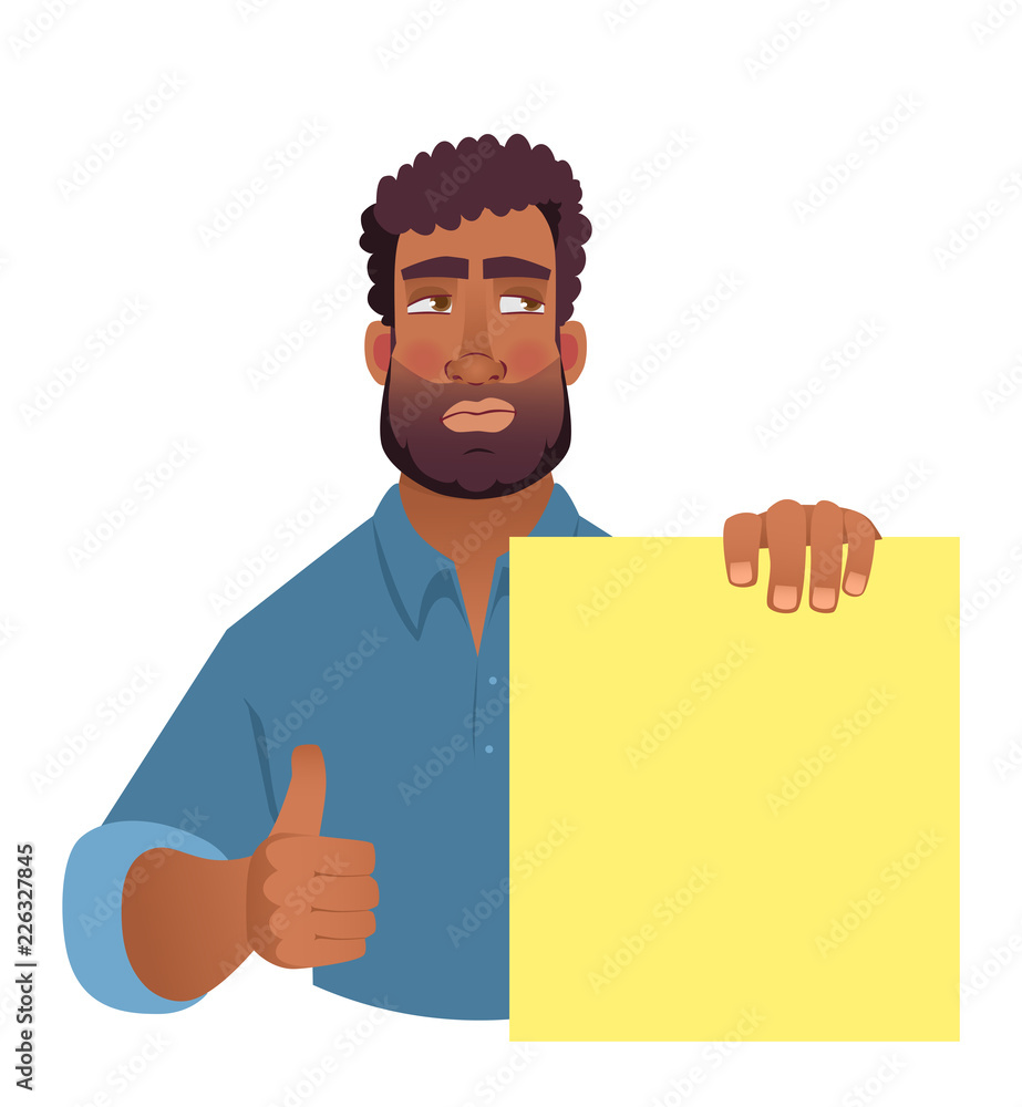 African man holding blank banner. African man holding blank banner.