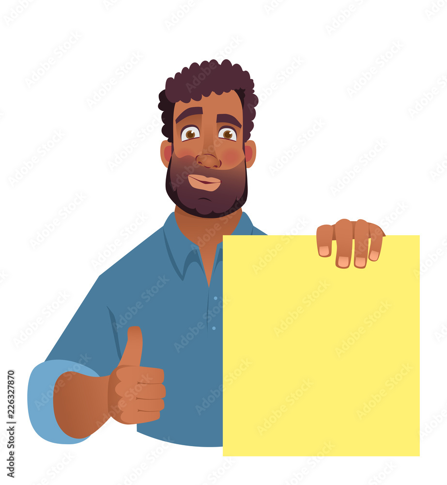 African man holding blank banner. African man holding blank banner.