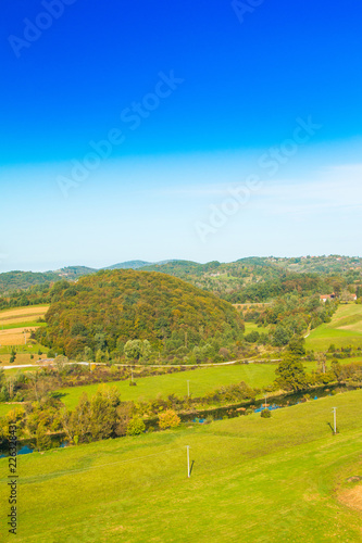  Croatian countryside landscape, panoramic view of river Dobra in Novigrad, Karlovac county 