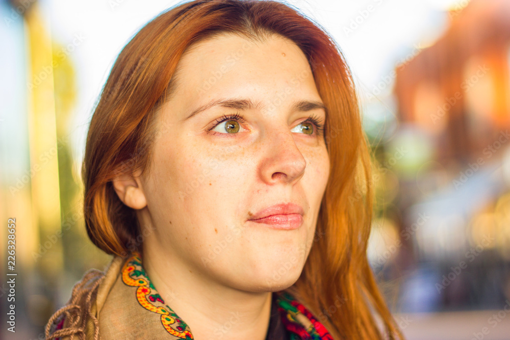 Fototapeta premium big girl face with red hair different emotions