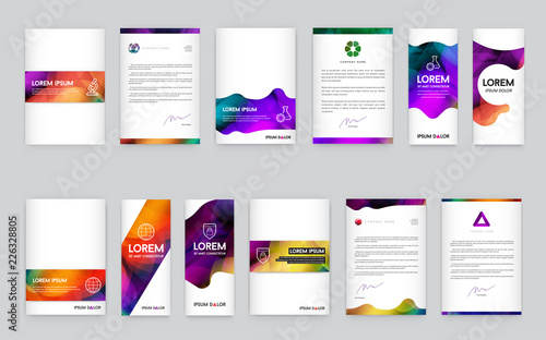 Big Set of Visual identity with letter elements polygonal style Letterhead and mesh smooth design style brochure cover template mockups for business with Fictitious names