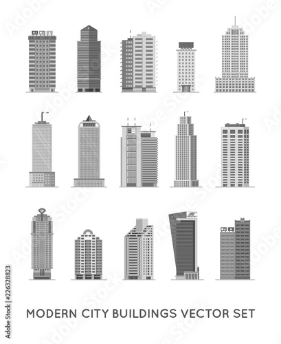 Modern City Buildings and Houses. Flat Vector Icons Set.