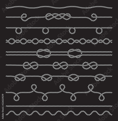 Nautical rope and knot vector pattern set.