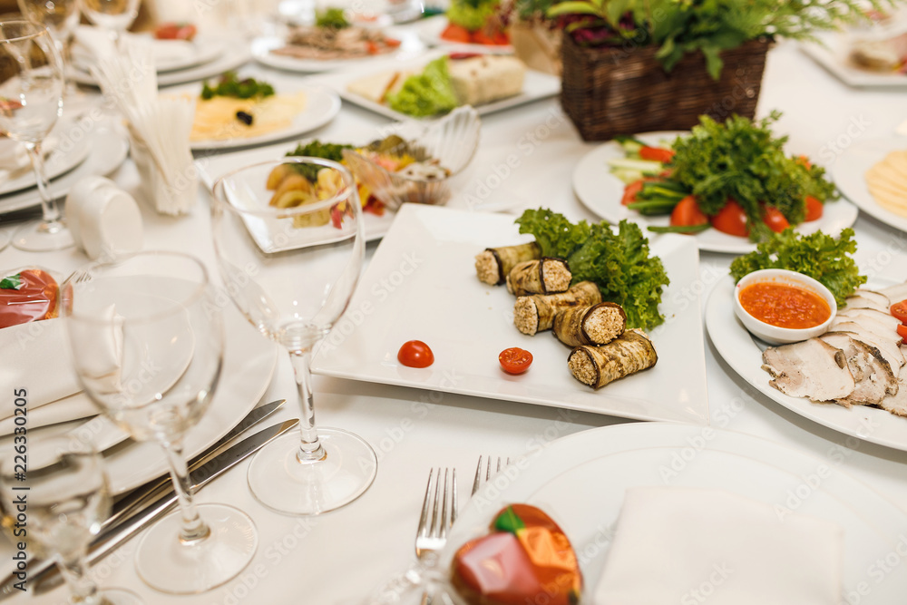 Table setting for an event party or wedding reception. Table setting for an event party or wedding reception.
