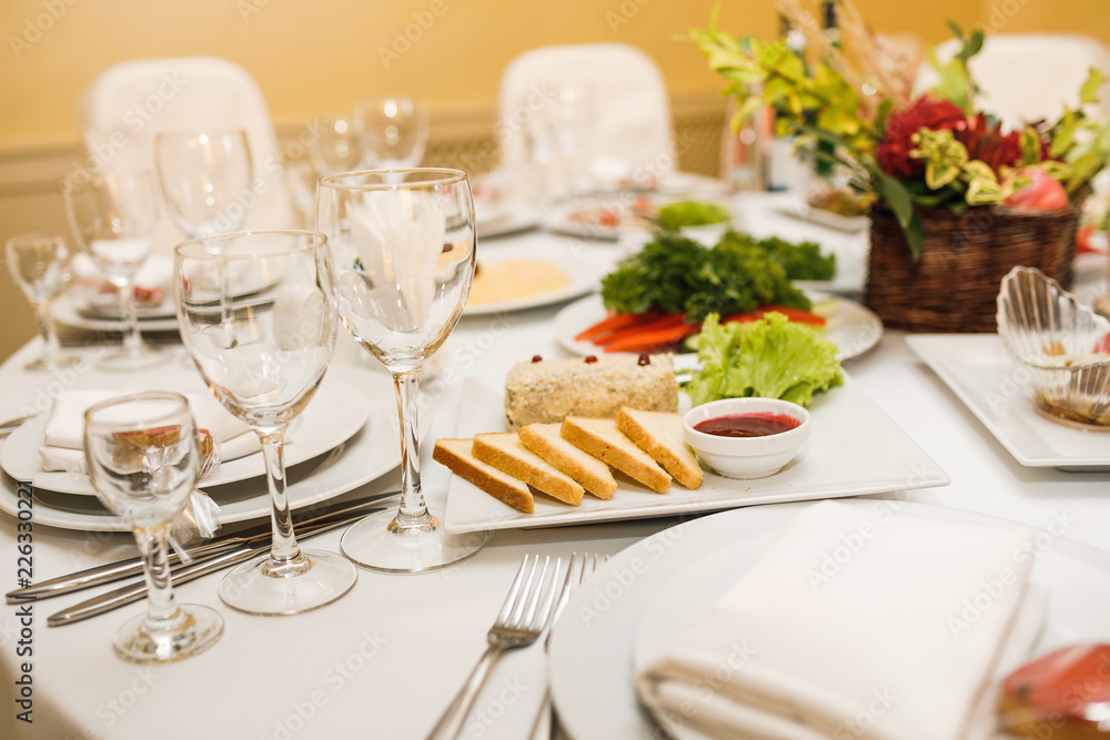Table setting for an event party or wedding reception. Table setting for an event party or wedding reception.