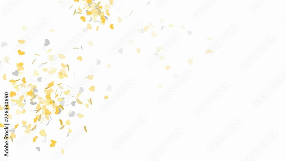 Gold and silver heart shape confetti on white background – seamless loop, alpha Gold and silver heart shape confetti on white background – seamless loop, alpha