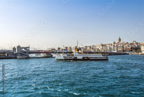 Istanbul, Turkey, 23 August 2018: Galata Bridge and Ship of Sirkeci