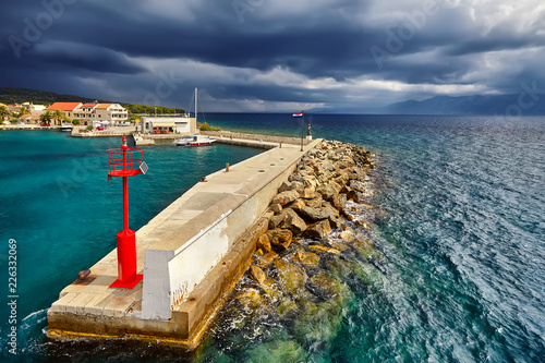 Dramatic storm clouds over island, majestic landscape, Croatia, Adriatic sea. Beauty world photo