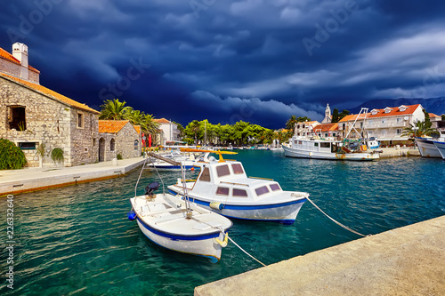 Dramatic storm clouds over island, majestic landscape, Croatia, Adriatic sea. Beauty world