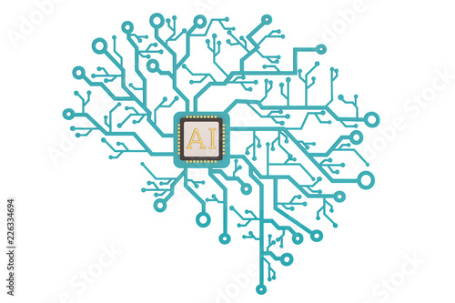 Cpu with ai circuit brain isolated on white background 3D illustration.