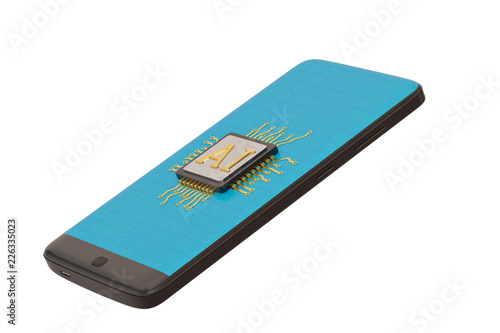 AI cpu with smart phone isolated on white background 3D illustration.
