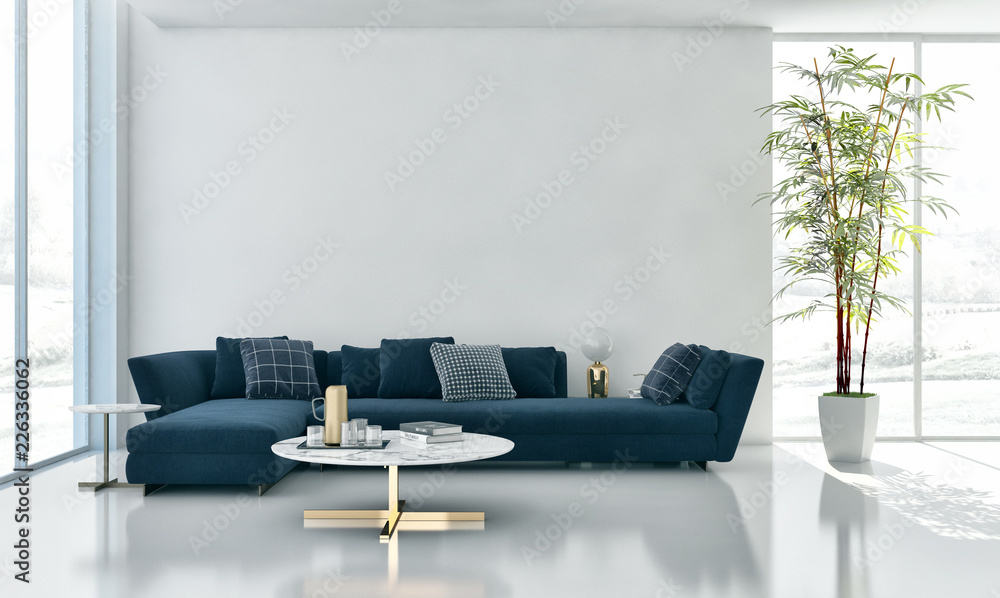 Obraz premium large luxury modern bright interiors apartment Living room illustration 3D rendering computer generated image