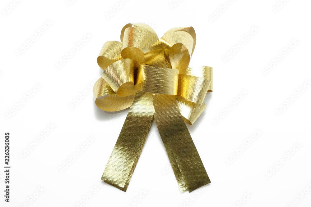 Gold Christmas bow isolated on white clipping path Gold Christmas bow isolated on white clipping path