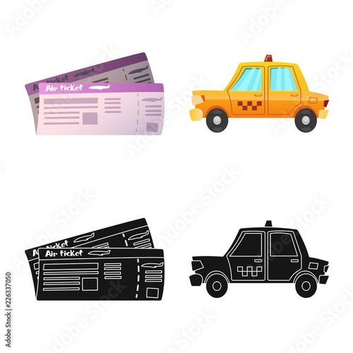 Vector design of airport and airplane icon. Set of airport and plane vector icon for stock.