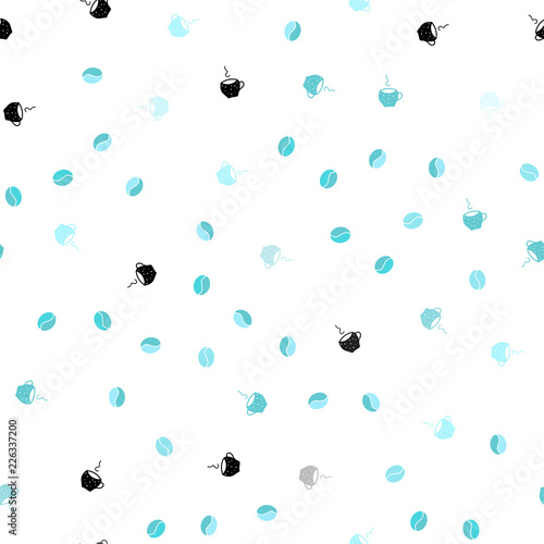 Light Green vector seamless layout with coffee set.