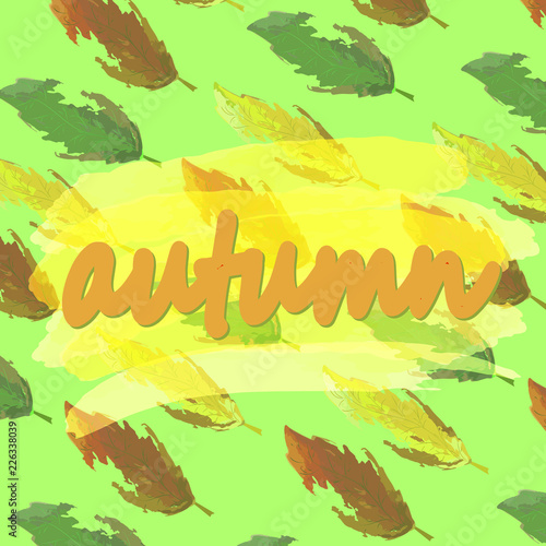 background of colorful autumn leaves with the inscription autumn