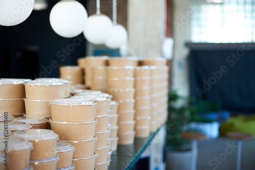 cooked hot food in boxes