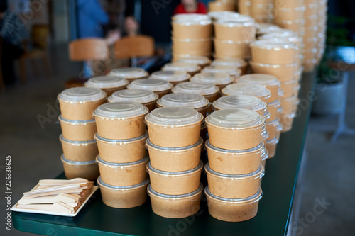 cooked hot food in boxes