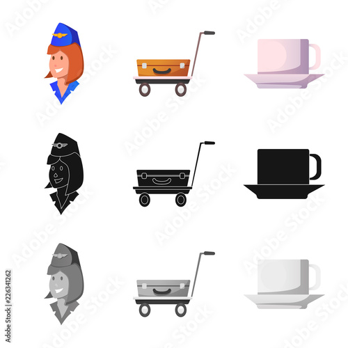 Isolated object of airport and airplane logo. Set of airport and plane stock symbol for web.