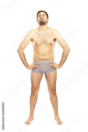 Man without clothes  in shorts  isolated on white background