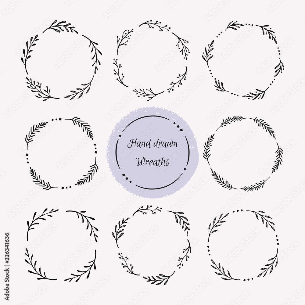 Hand drawn wreath set. Floral round frames, vector design elements for cards, invitations. Hand drawn wreath set. Floral round frames, vector design elements for cards, invitations.