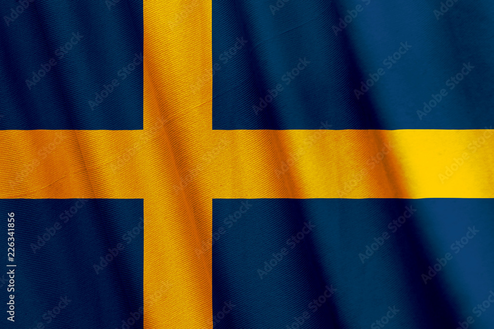 Waving Sweden flag with a fabric texture Waving Sweden flag with a fabric texture