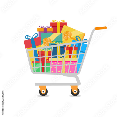 Gift boxes in a shopping cart