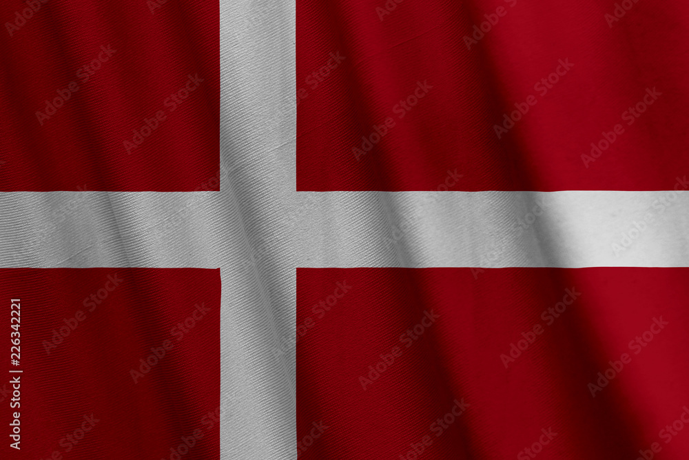 Waving Danish flag with a fabric texture Waving Danish flag with a fabric texture