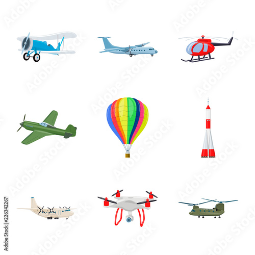 Isolated object of plane and transport icon. Collection of plane and sky vector icon for stock.